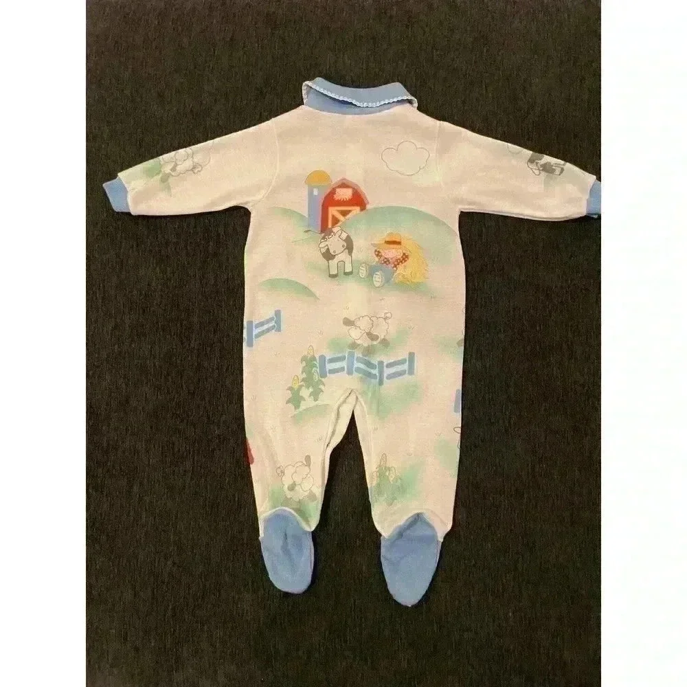 Vintage Carters Sleeper Outfit Little boy Blue 3-6m Collar Footie